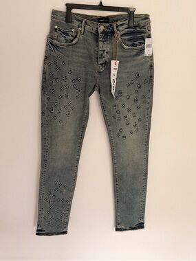 Purple Brand Men’s Skinny Jeans with Star Embossing - Washed Blue